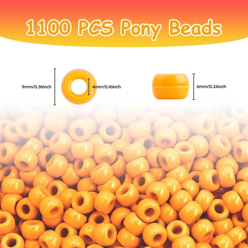 anpiwshjo Pony 1100 Pcs Beads for Jewelry & Bracelets Making, Hair & Braids for Girls (Orange) - Image 2